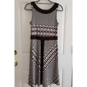 Tory Burch Brown Chevron Midi  Sleeveless 100% Silk Dress Sz Small
